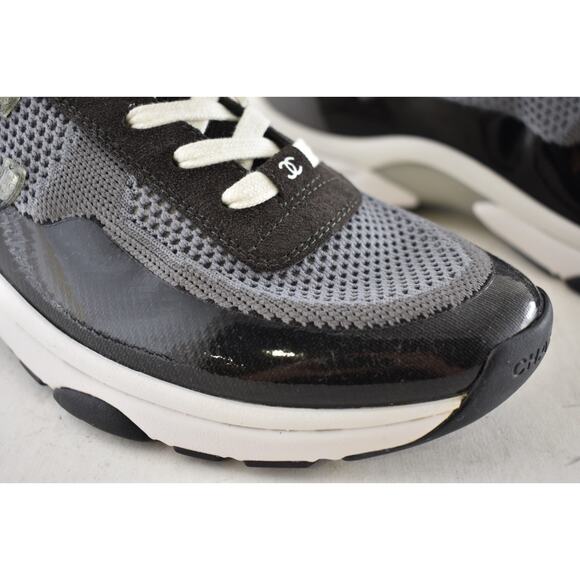 Chanel 22C Men Black White Grey Knit Clear CC Logo Low Top Trainer Sneaker 44 11 - Picture 6 of 13